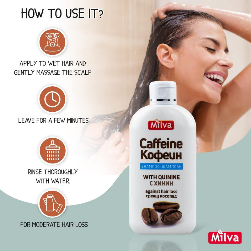 Milva Koffein Shampoo Gegen Haarausfall Stimuliert Haarwachstum Mit Chinin | Für Haarwachstum, Haarausfall-Shampoo Für Männer & Frauen, Haarwuchsmittel Haarpflege Für Mehr-Haare Auf Dem Kopf | 200 ML