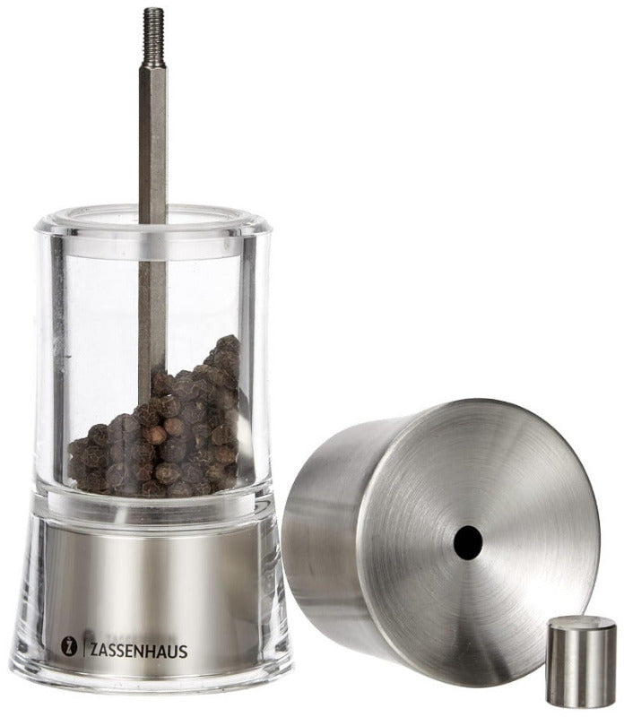 ZASSENHAUS Aachen Pepper Mill – 14 cm (Acrylic & Stainless Steel)