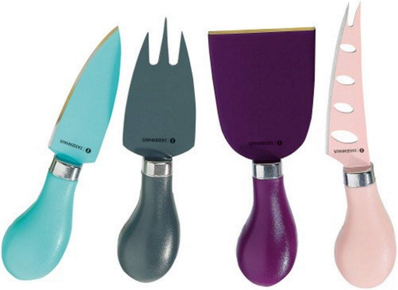 Käsemesser Set Aus Edelstahl Und Kunststoff 4-Teilig , Extra Scharfe Klingen , Geschenkset , Antihaftbeschichtung , Käseschneider Set , Beste Qualität Aus Solingen , Ergonomischen Griffe