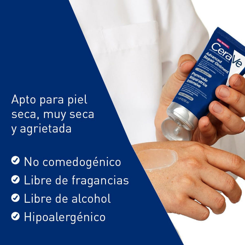 Cerave Bálsamo Reparador Avanzado, Para Piel Agrietada, Irritada Y Seca, Para Rostro, Labios Y Cuerpo, Protege, Hidrata Y Alivia, Con Vaselina, Ácido Hialurónico Y Ceramidas, 50Ml