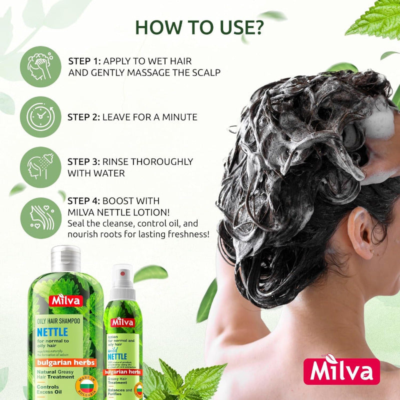 Milva Brennnessel Shampoo Für Fettiges Haar – 500Ml Anti-Fett Haarshampoo Gegen Schuppen & Fettige Kopfhaut, Tiefenreinigung & Volumen, Natürlich Mit Brennnessel-Extrakt, Ohne Silikone & Parabene