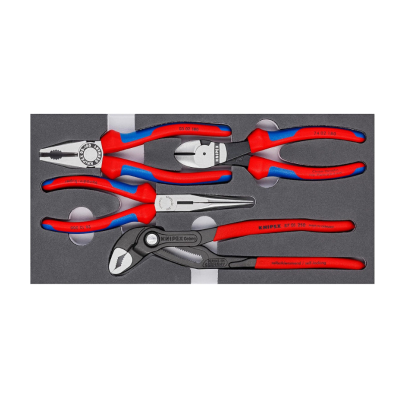 KNIPEX 4-Piece Plier Set with Foam Tray Professional Tools for Workshop & Trolley 00 20 01 V15