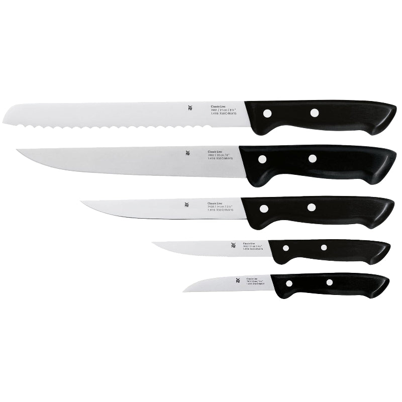WMF Classic Line Knife Block – 6-Piece Set | Birch Wood Block with 5 Stainless Steel Knives
