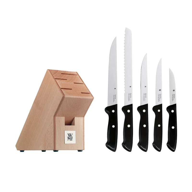 WMF Classic Line Knife Block – 6-Piece Set | Birch Wood Block with 5 Stainless Steel Knives