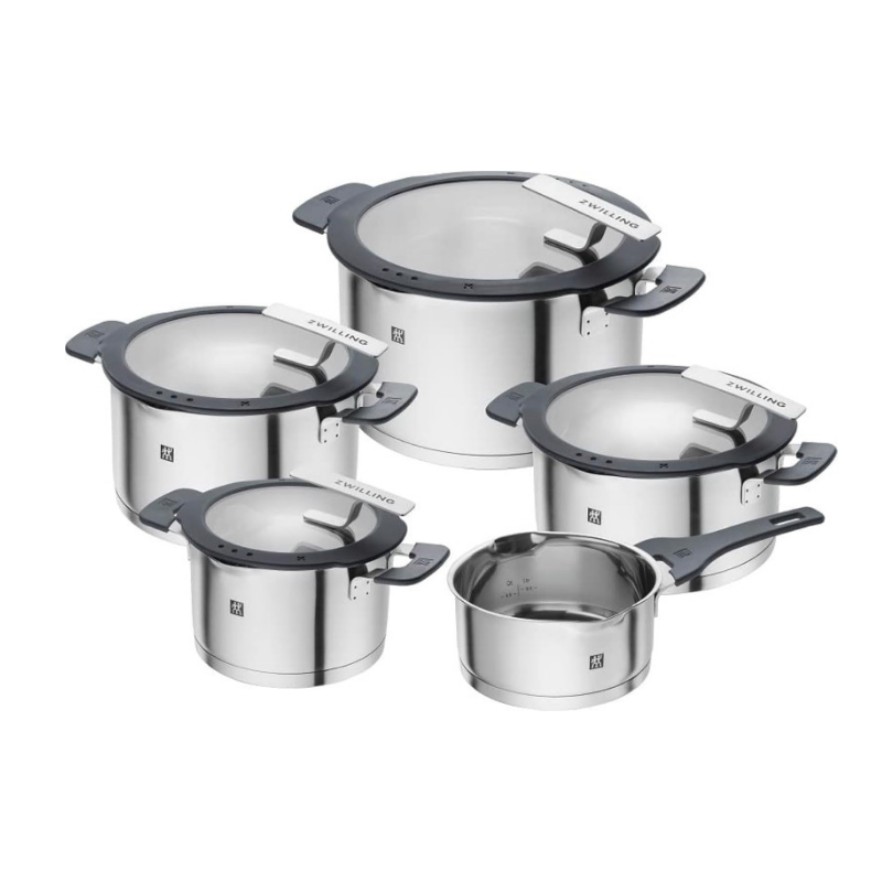 ZWILLING Simplify 5-Piece Cookware Set with Glass Lids and Integrated Strainer