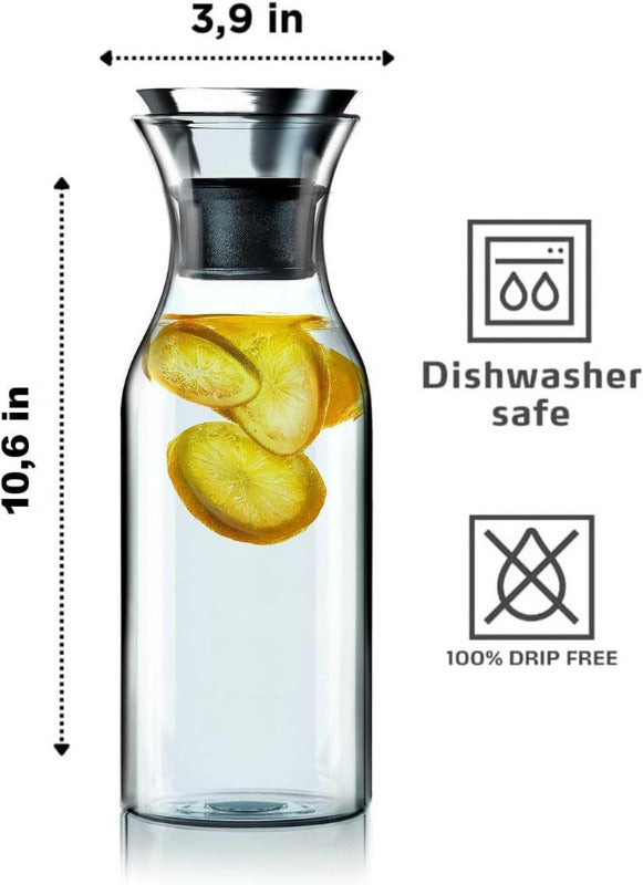 EVA SOLO | Kühlschrankkaraffe 1,0L | Für Heiße Und Kalte Getränke | Spülmaschinenfestes Borosilikatglas | Ausgießer Aus Edelstahl Und Silikon | Passend Für Die Meisten Kühlschranktüren