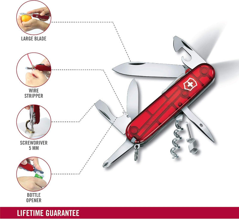 VICTORINOX Spartan Lite Swiss Army Knife - Red Transparent | Multi-Tool Pocket Knife