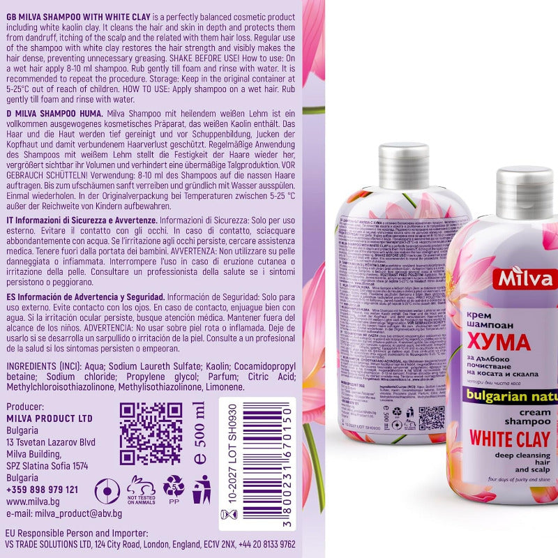 MILVA White Kaolin Clay Shampoo – 500ml