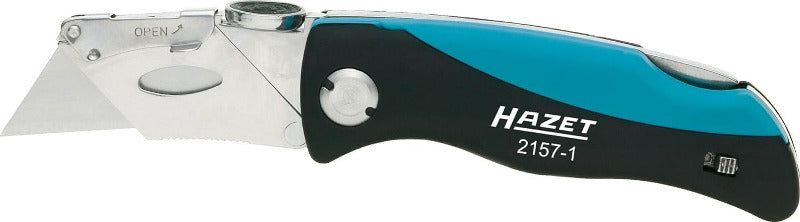 HAZET Klappmesser 2157-3 I Outdoor Taschenmesser Mit Hochwertiger Edelstahl-Klinge I Aluminium-Griff Mit Fingermulden Für Den Einsatz in Werkstatt, Industrie Oder Hobby