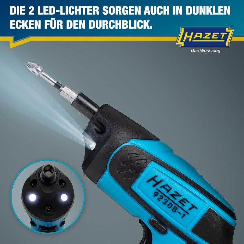 HAZET 1/4″ Bit Akku Schrauber Satz 9230B-1, 7-Teilig, 4.5 Nm Lösemoment, Innen TORX, Pozidriv PZ, Innen Sechskant, 180 U/Min, 2,5 Ah Akku, Inkl. Holster