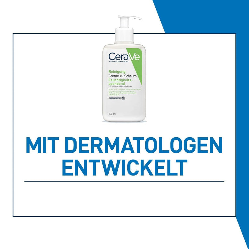 Cerave Creme-Zu-Schaum Reinigung, Feuchtigkeitsspendende Reinigungscreme, Für Normale Bis Trockene Haut, Entfernt Schmutz Und Make-Up, Mit Hyaluron Und Ceramiden, 236 Ml