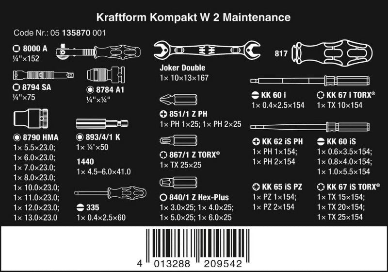 Wera - 05135870001 - Werkzeug Satz, Kraftform Kompakt W 2 Wartung, 35-Teilig