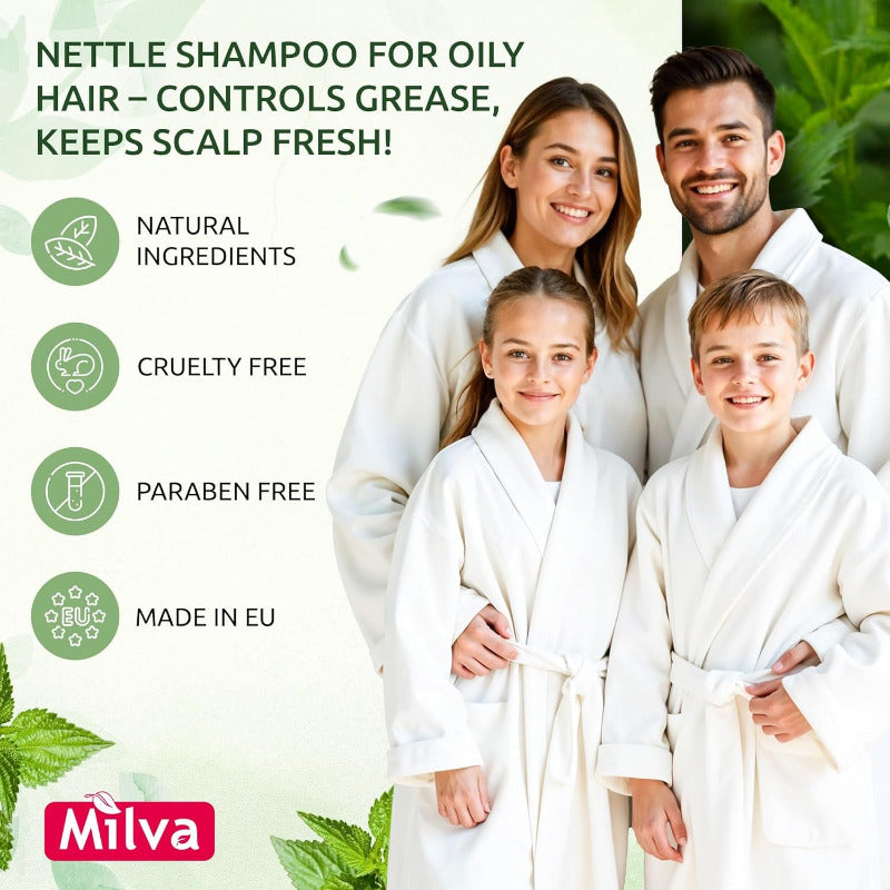 MILVA Nettle Shampoo for Oily Hair – 500ml | Deep Cleansing & Anti-Dandruff Formula