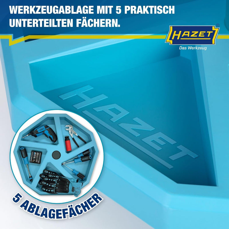 HAZET Arbeitssitz 195N-4; Stabile Vierkant-Rohrrahmenkonstruktion; 5 Leichtlaufrollen 75 Mm; Höhenverstellbar 430-550 Mm; Belastbar Bis 150 Kg; Großes Sitzkissen 350 Mm