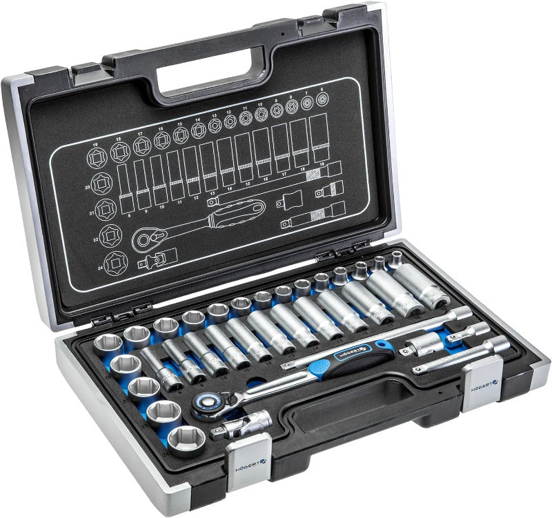 Högert Technik - Werkzeugset I Steckschlüssel, Bits Und Ausstattung 1/4” I Legiertem Chrom-Vanadium-Stahl I Gesenkgeschmiedet I Ratschenmechanik Mit 72 Sperrklinken I Ht1R462-38-Tlg