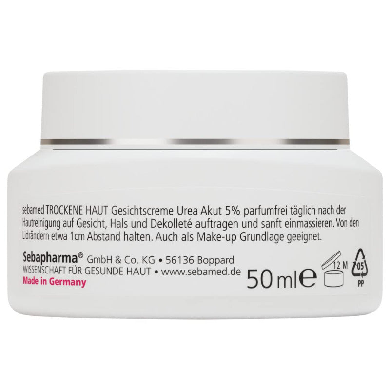 Sebamed Gesichtscreme Parfumfrei Urea Akut 5%, Lindert Spürbar Spannungsgefühl, Schuppung Und Rauheit Bei Trockener Haut, Für Männer Und Frauen, Ohne Parfum, 50 Ml