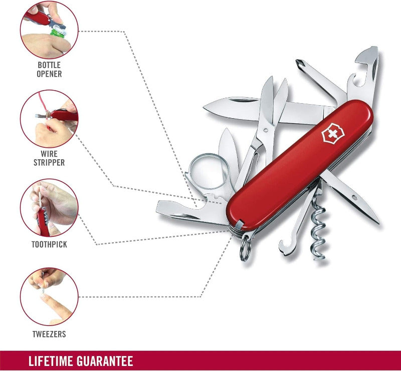 Victorinox Explorer Swiss Army Knife – 16 Function Multitool Pocket Knife with Blade, Corkscrew, Can Opener – Classic Red