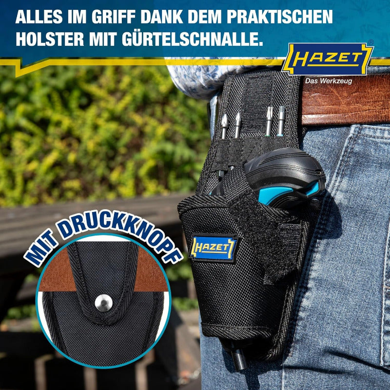 HAZET 1/4″ Bit Akku Schrauber Satz 9230B-1, 7-Teilig, 4.5 Nm Lösemoment, Innen TORX, Pozidriv PZ, Innen Sechskant, 180 U/Min, 2,5 Ah Akku, Inkl. Holster