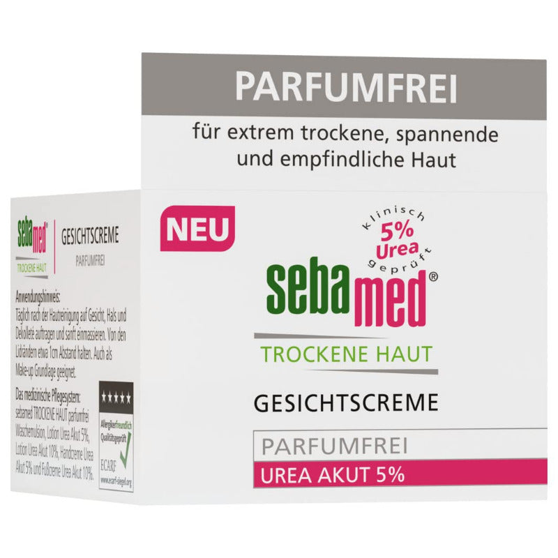 Sebamed Gesichtscreme Parfumfrei Urea Akut 5%, Lindert Spürbar Spannungsgefühl, Schuppung Und Rauheit Bei Trockener Haut, Für Männer Und Frauen, Ohne Parfum, 50 Ml