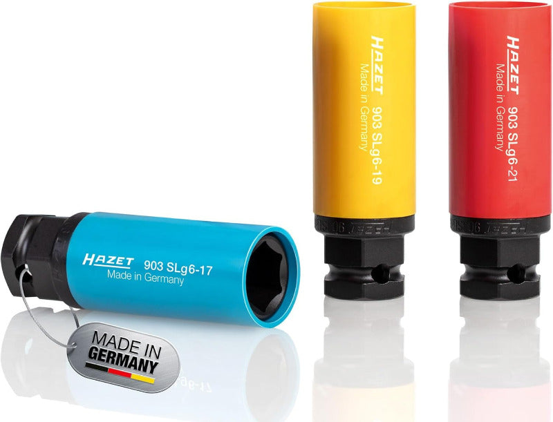 HAZET Steckschlüssel-Satz 903SPC/3 I 12,5 Mm Vierkantantrieb (1/2 Zoll), 17-21 Mm Schlüsselweite, Mit Kunststoffhülse I Materialschonende Radmontage Bei Reifen Mit Alu-Felgen
