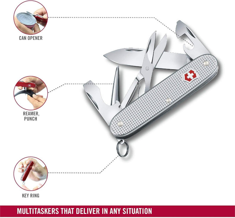 Victorinox Pioneer X Swiss Army Knife – Silver Multitool with 9 Functions