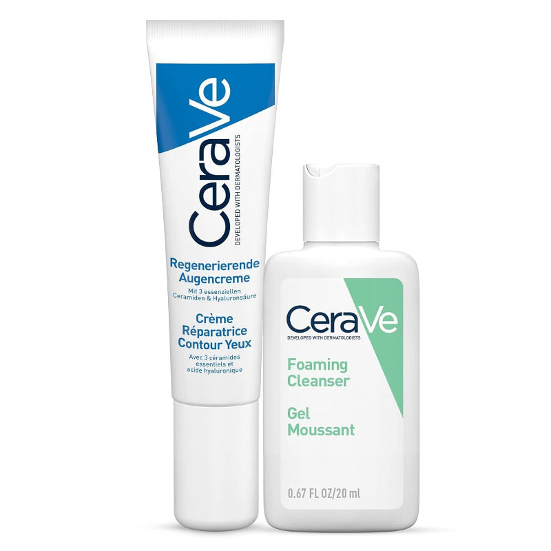 CeraVe Repair Eye Cream with Hyaluronic Acid & Niacinamide 15ml + Travel Size Foaming Cleanser 20ml