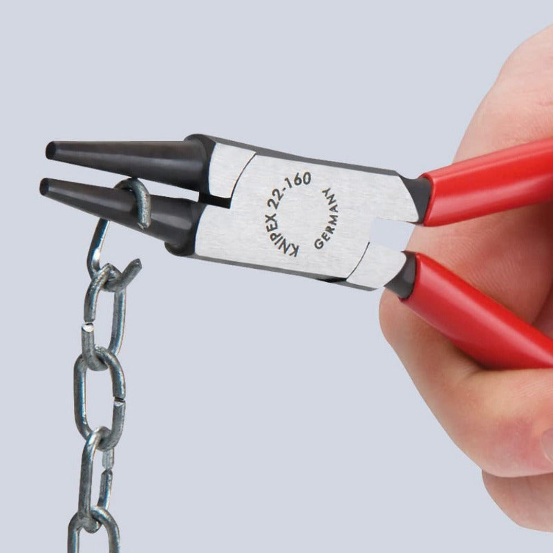 KNIPEX 22 02 140 Round Nose Pliers - 140 mm, Multi-Component Grips, Black Atramentized