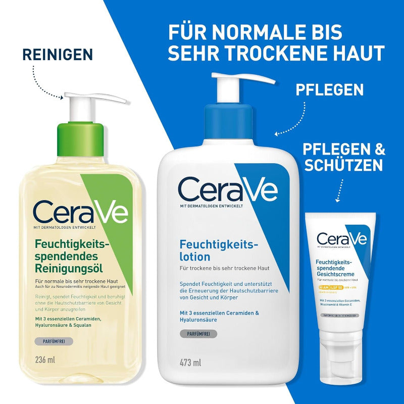 Cerave Reinigungsöl, Sanft Reinigendes Öl Mit Squalan, Triglyceride Sowie Ceramide Bei Normaler Bis Sehr Trockener Haut, Auch Für Babyhaut Und Bei Neurodermitis, 236 Ml