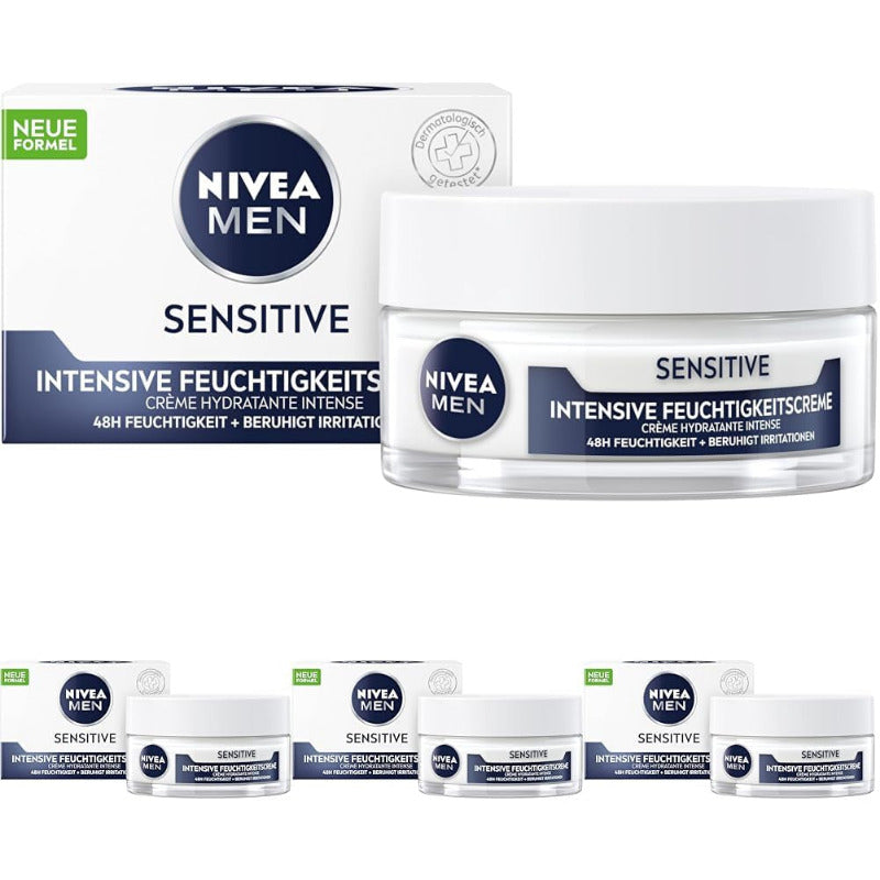 NIVEA MEN Sensitive Gesichtspflege Creme, 24H Feuchtigkeitscreme Für Empfindliche Männerhaut, Beruhigende Gesichtscreme Zur Linderung Von Hautirritationen (75 Ml)