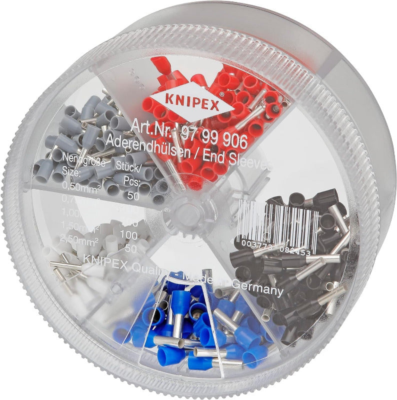 KNIPEX Ferrule Assortment Box – 400 Insulated Wire End Sleeves (0.5-2.5 mm²) | Color-Coded to DIN Standard | KNIPEX 97 99 906
