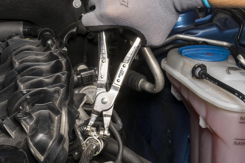 HAZET Schlauchschellen-Zange 798-5 I Drehbare Backen I Perfekt Für Federbandschellen an VW, AUDI, OPEL, UVM.
