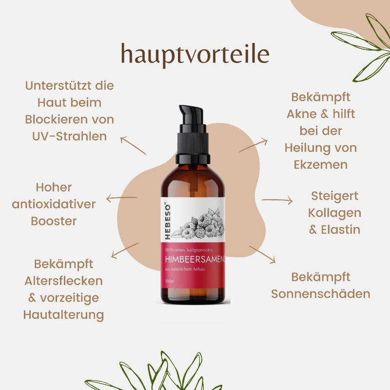 Himbeersamenöl 100% Rein & Natürlich Kaltgepresst 100Ml | Anti-Aging, Pflege, Vitamin A/E, EFA Reichhaltiges Öl | Behandelt Falten, Fältchen, Trockene Haut | 100% Natürliche Gesichtspflege