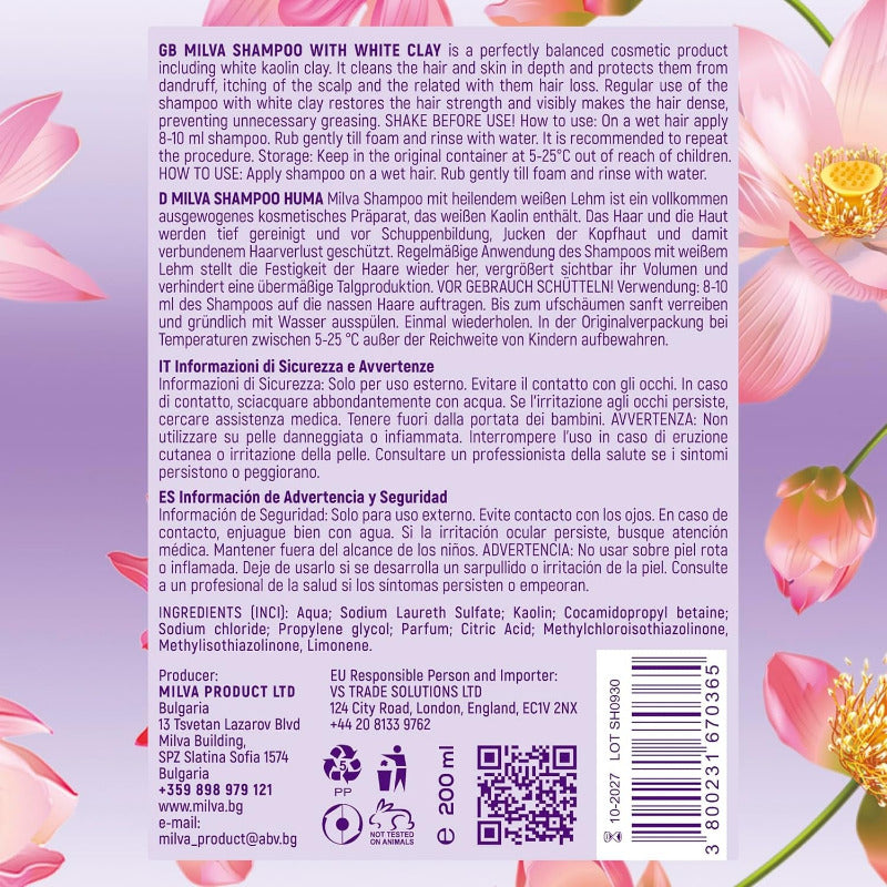 MILVA White Kaolin Clay Shampoo – 500ml