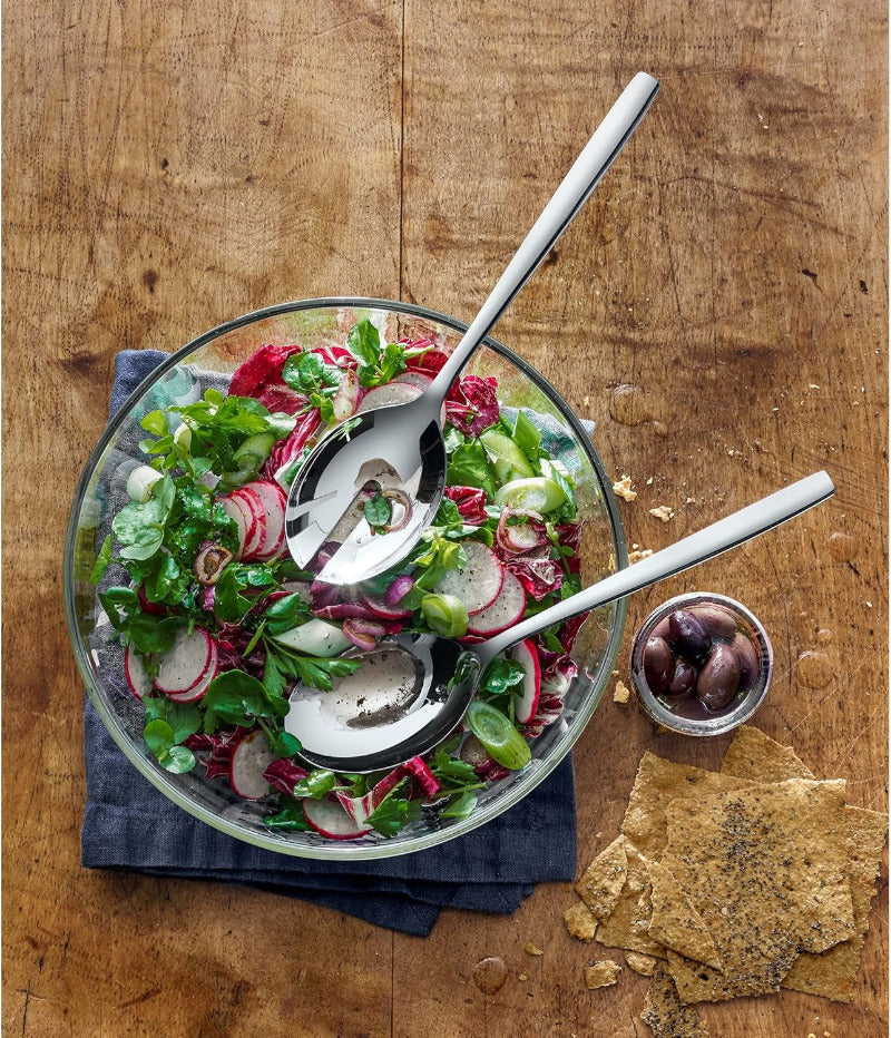 WMF Taverno 3-Piece Salad Bowl Set Glass Salad Bowl with Stainless Steel Servers