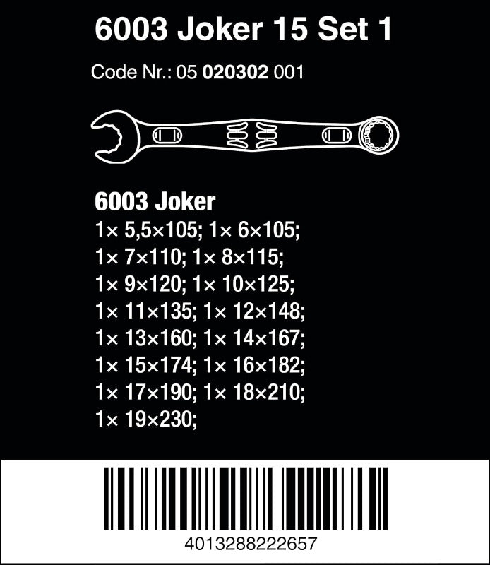 Wera 6003 Joker 15-Piece Metric Ring Spanner Set – 05020302001