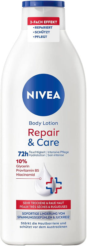 NIVEA Body Lotion Repair & Care, Körpercreme Für Sehr Trockene Haut & Zur Linderung Von Spannungsgefühlen, Körperlotion Mit Glycerin, Niacinamid & Provitamin B5T (250 Ml)