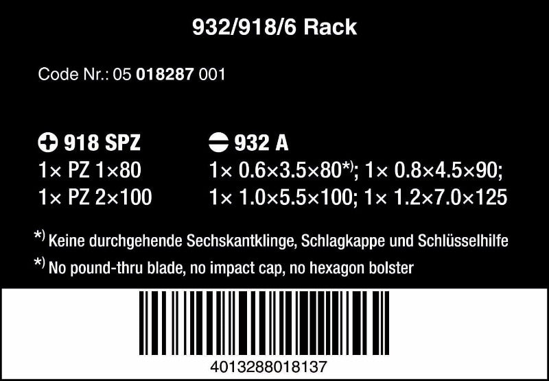 WERA 932/918/6 Kraftform Plus Screwdriver Chisel Set – 6-Piece with Rack (05018287001)