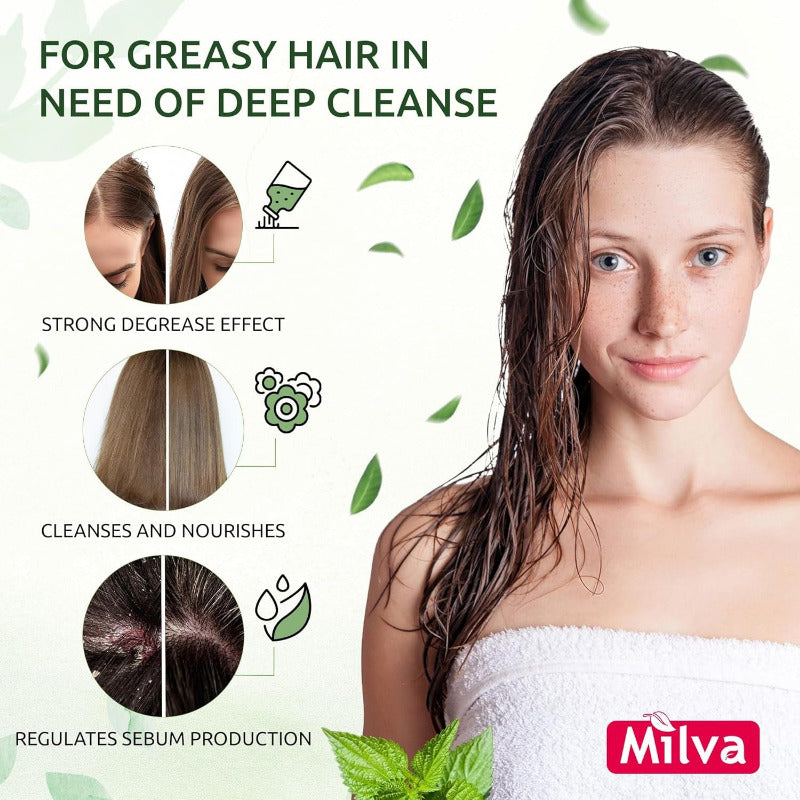 Milva Brennnessel Shampoo Für Fettiges Haar – 500Ml Anti-Fett Haarshampoo Gegen Schuppen & Fettige Kopfhaut, Tiefenreinigung & Volumen, Natürlich Mit Brennnessel-Extrakt, Ohne Silikone & Parabene