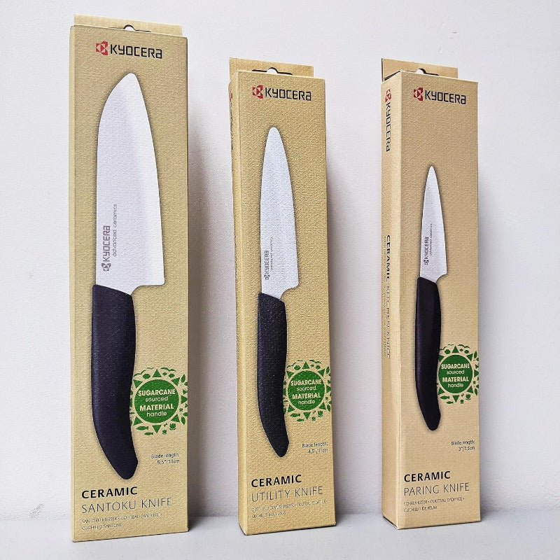 KYOCERA Ceramic Utility Knife – 11 cm Blade | Bio-Based Handle, Ultra-Sharp Zirconia Blade, Lightweight & Dishwasher Safe (FK-110 WH-BK BIO, Black)