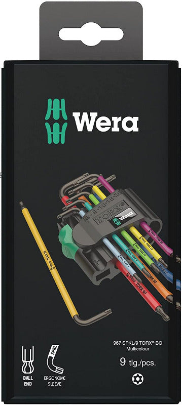 WERA 967/9 TX Multicolour HF‑1 Torx L‑Key Set – 9 Piece with Holding Function (05024179001)