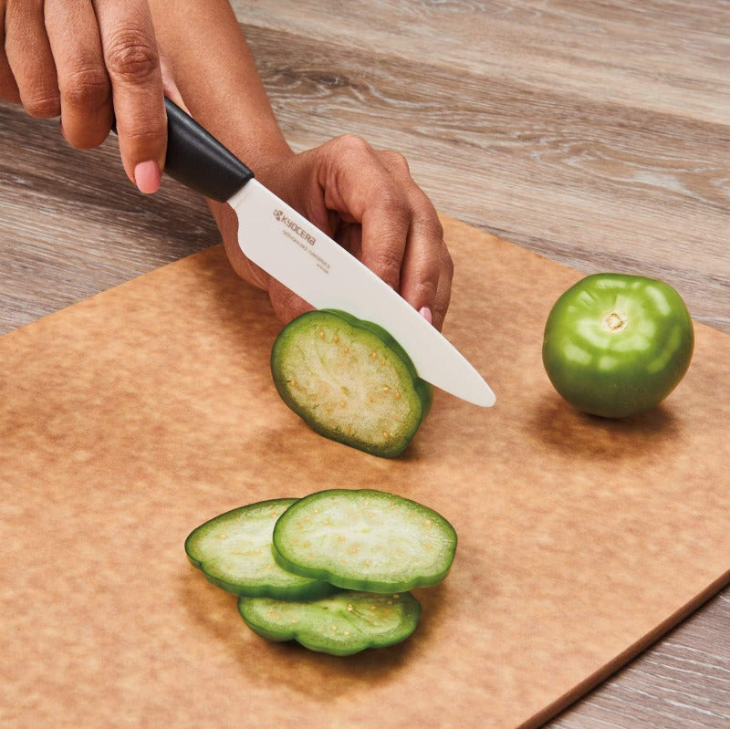 KYOCERA Ceramic Utility Knife – 11 cm Blade | Bio-Based Handle, Ultra-Sharp Zirconia Blade, Lightweight & Dishwasher Safe (FK-110 WH-BK BIO, Black)