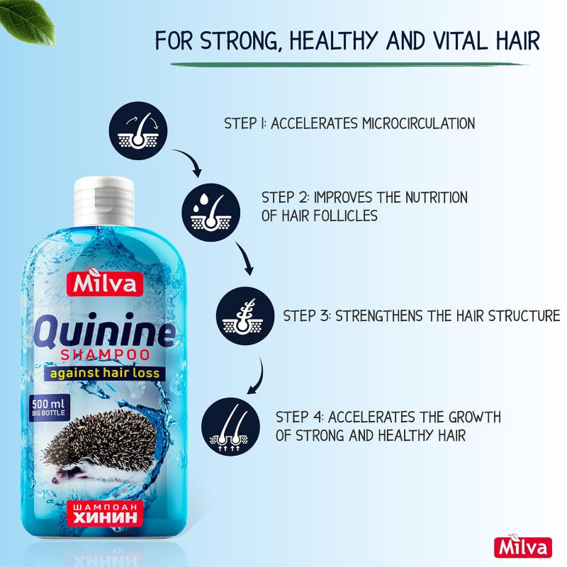 Milva Chinine Shampoo Gegen Haarausfall 500Ml | Für Besseres Haarwachstum, Haarausfall-Shampoo Für Männer Und Frauen, Haarwuchsmittel Haarshampoo Mit Chinin, Haarpflege Für Mehr-Haare Auf Dem Kopf