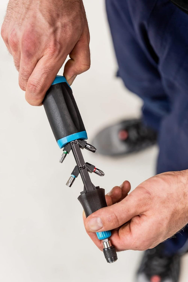 HAZET Bit Ratschen-Schraubendreher 810R-3 | Integriertes Bithalter-Magazin Mit 12 Bits - Ratschenfunktion Umstellbar Oder Verwendung Als Bit-Schraubendreher