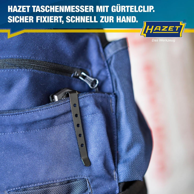 HAZET Klappmesser 2157-3 I Outdoor Taschenmesser Mit Hochwertiger Edelstahl-Klinge I Aluminium-Griff Mit Fingermulden Für Den Einsatz in Werkstatt, Industrie Oder Hobby