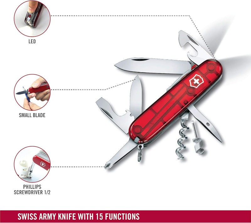 VICTORINOX Spartan Lite Swiss Army Knife - Red Transparent | Multi-Tool Pocket Knife