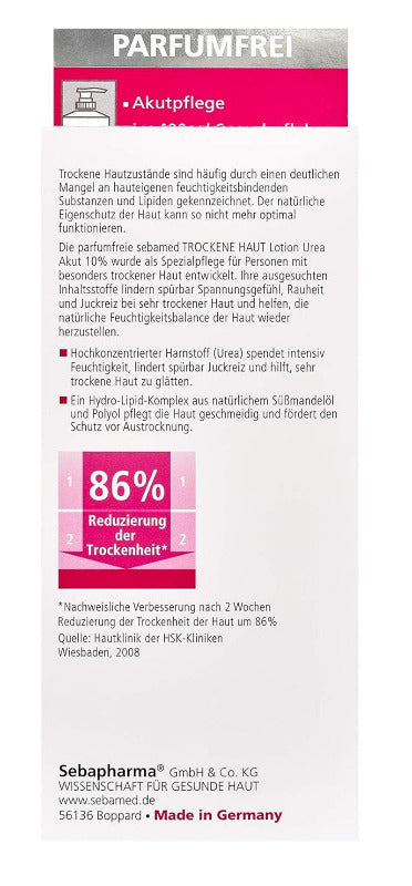 Sebamed Trockene Haut Urea Akut 10% Lotion Parfumfrei 400 Ml Mit Spender, Feuchtigkeits- , Lindert Spannungsgefühl, Langanhaltender Schutz Vor Austrocknung, Für Damen Und Herren