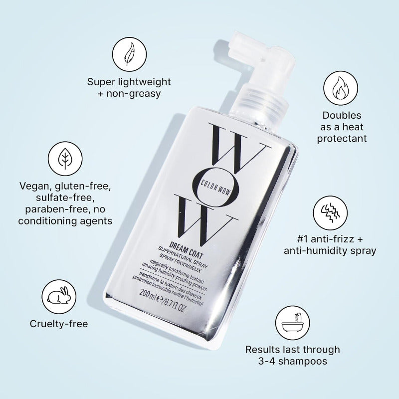Color Wow Dream Coat anti Frizz Spray Für Superglattes Haar, Hitzeschutz Für Haare Hält Bis Zu 3 Haarwäschen, Glanzspray Für Geschmeidige Haare, 200Ml (1Er Pack)