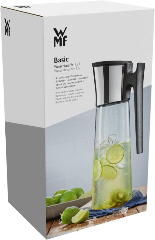 WMF Basic Water Carafe with Handle – 1.5L Glass Carafe with Silicone Lid