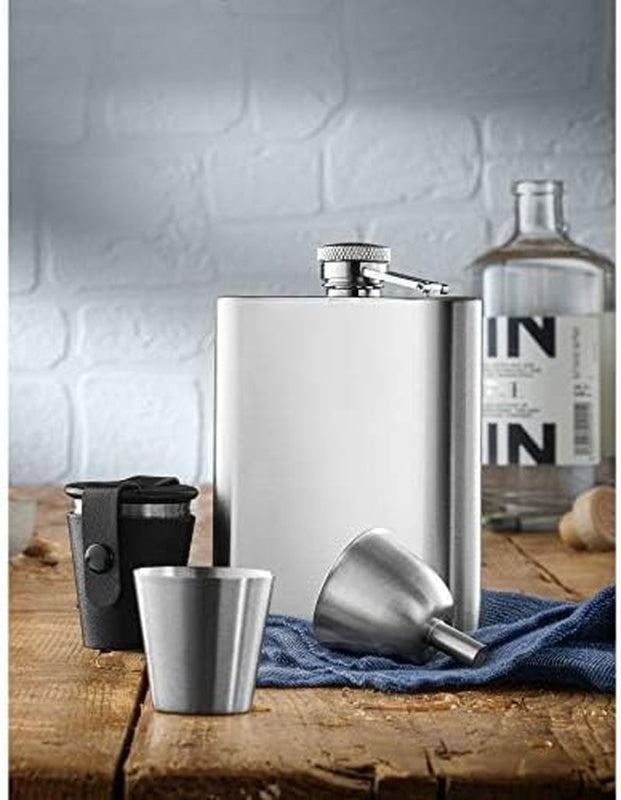 WMF Manhattan Hip Flask Set – 6-Piece 200ml with Leather Case