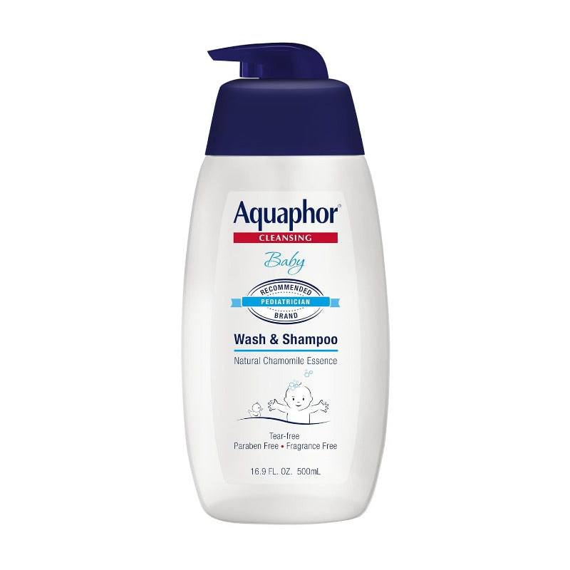 Aquaphor Baby Wash and Shampoo - Mild, Tear-Free 2-in-1 Solution for Baby’s Sensitive Skin (16.9 Fl. Oz. Pump)